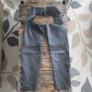 Black Leather Chaps with Buckle Detail